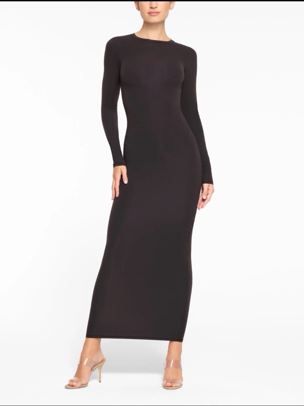 SKIMS Fits Everybody Black Long-Sleeve Maxi Crewneck Dress